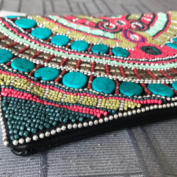 BCBG Generation Leather hand embroidered clutch - Picture 7 of 7